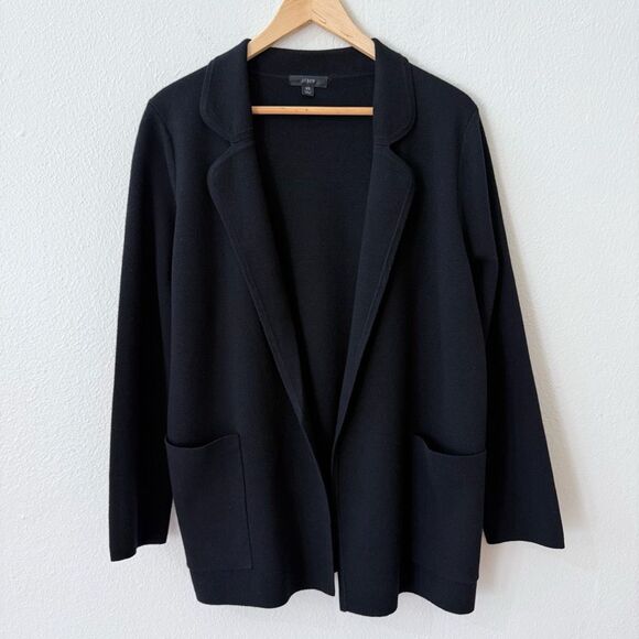 J. Crew Women's Size XS Merino Wool Blend Black Open Front Sweater Blazer - Picture 1 of 9